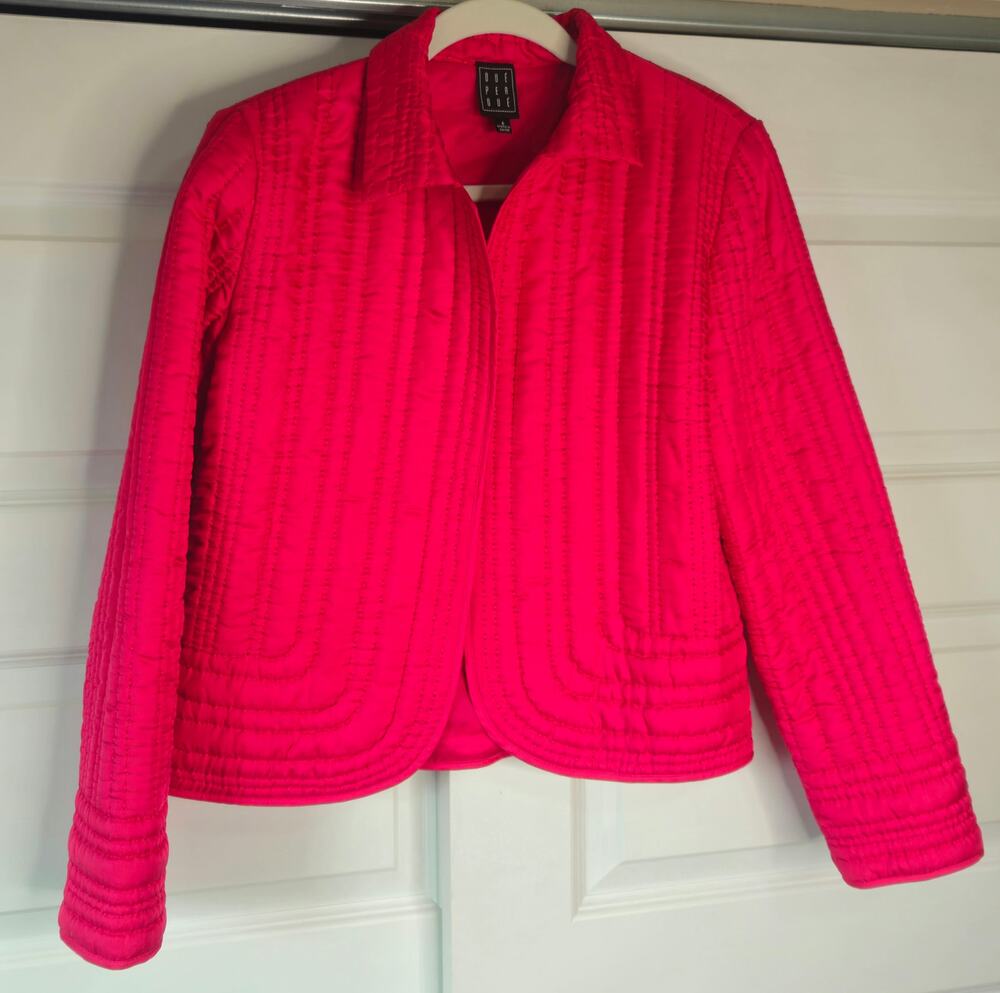 Due Per Due Vintage Silk Quilted Hot Pink Fuchsia Open Front Party Jacket 6